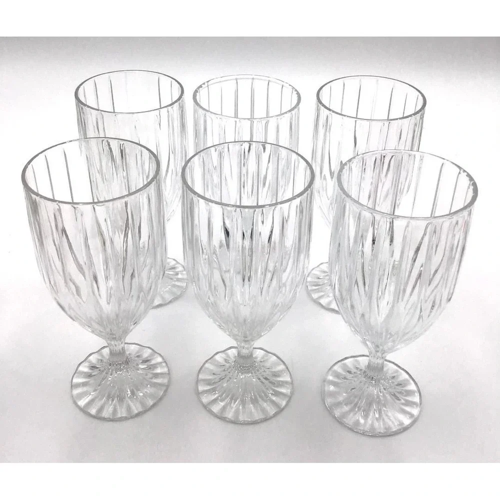 Vintage Mikasa Park Lane Set of 6 Clear Glass Water Goblets Stemmed 7